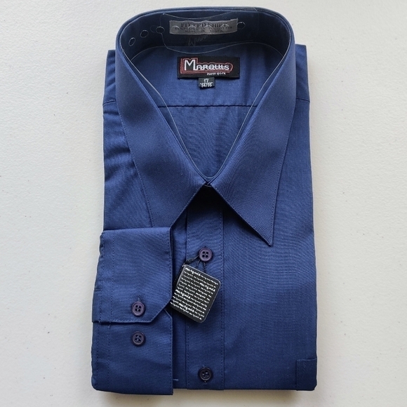 Vintage MARQUIS NY Fitted Dress Shirt Size 17, 34-35 Mens Blue Button Down - Picture 1 of 8